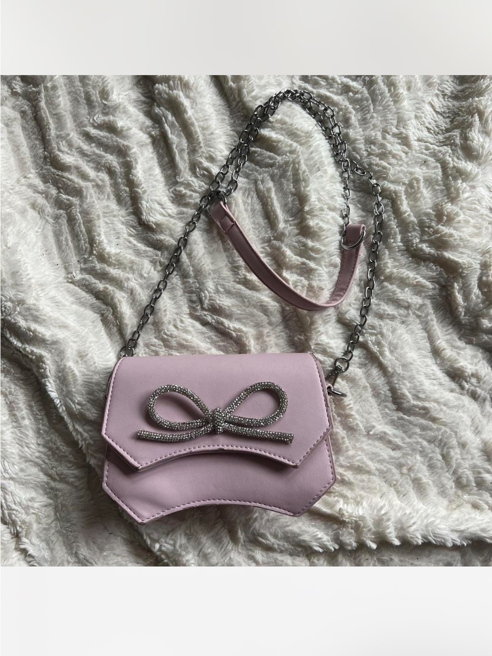 Pink Crossbody Bag with Crystal Bow Accent